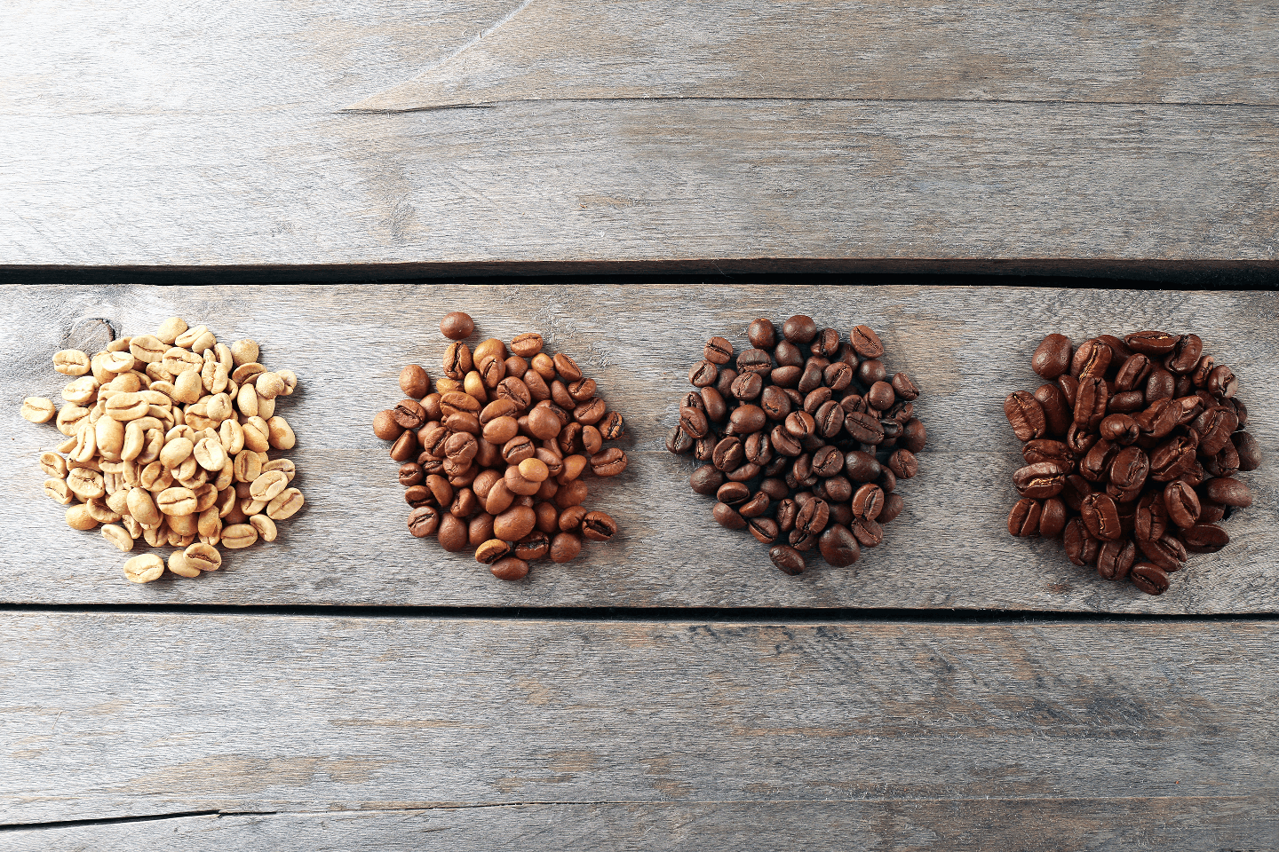 Coffee Beans from green to dark roasted
